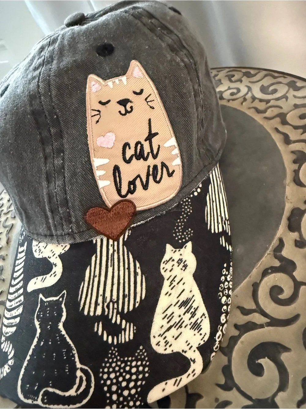 Cat Lover Grey Black Cat Print Baseball Cap OS